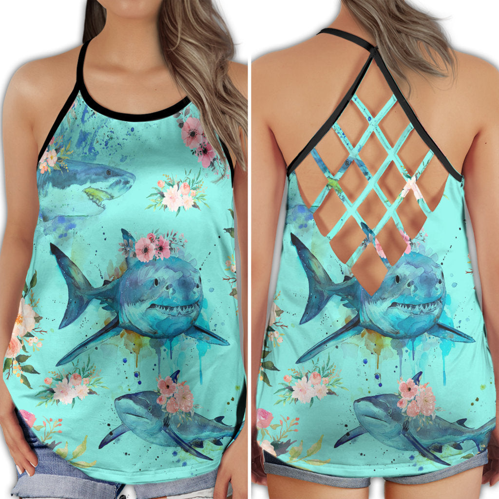 Shark Ocean Predator Wild Marine Life Art Hollow Tank Top For Beach Vacations And Casual Wear