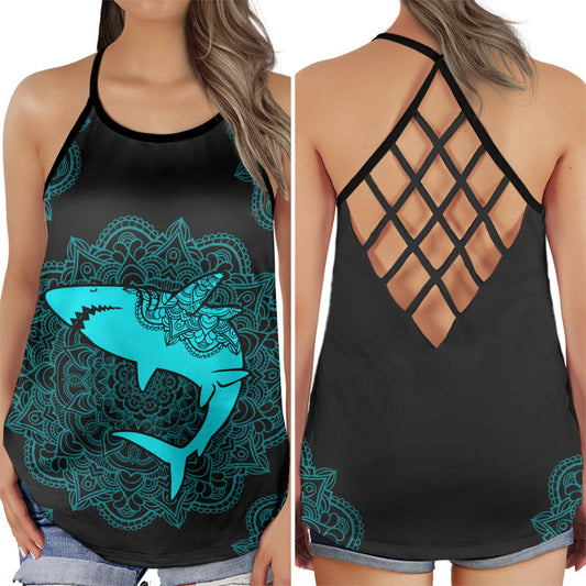Shark Mandala Pattern Hollow Tank Top For Beach Vacations And Casual Wear