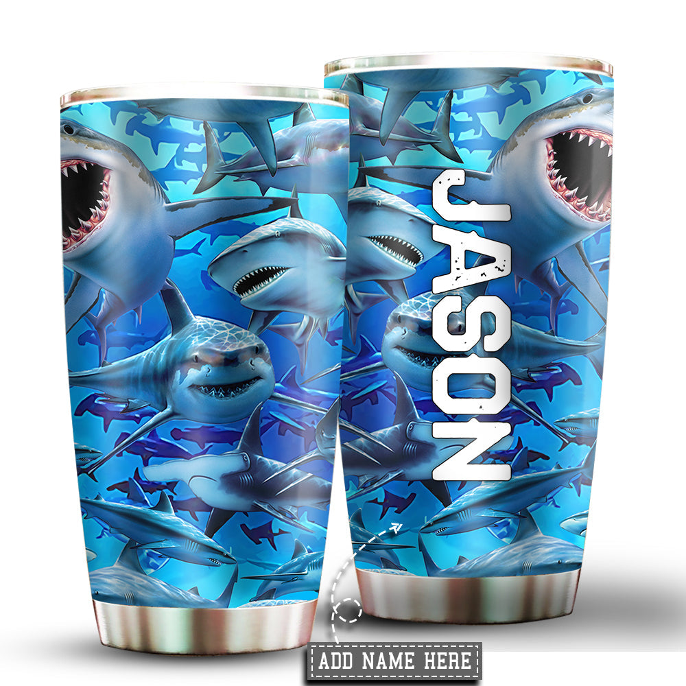 Shark Loves Ocean Personalized 20 Oz Tumbler For Coffee Travel And Daily Drinks
