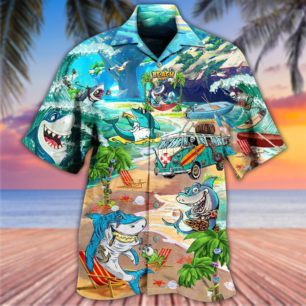 Shark Skeletons Beach Party Hawaiian Shirt Design Detail For Sunny Adventures And Casual Wear