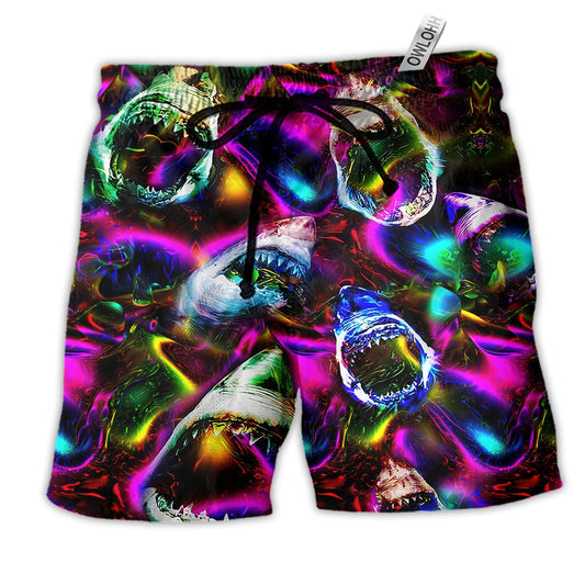 Shark Angry Loves Color Cool Hawaiian Print Beach Shorts For Resort Trips And Poolside Style