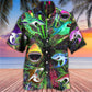 Neon Shark Angry Hawaiian Shirt Artwork Detail For Resort Trips And Outdoor Activities