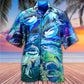 Blue Shark Ocean Hawaiian Shirt Design Detail For Sunny Adventures And Casual Wear