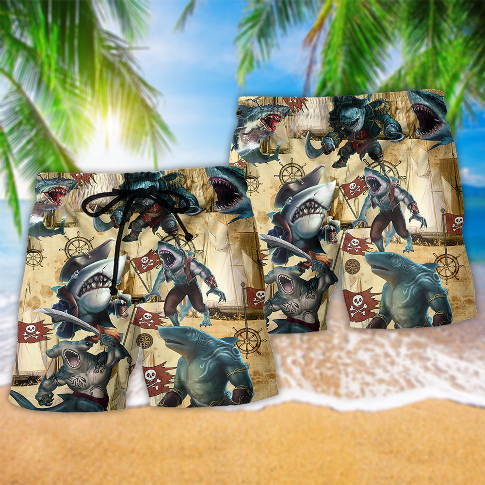 Shark Jawsome Ocean Beach Shorts Pattern Detail For Seaside Leisure And Relaxed Holiday Style