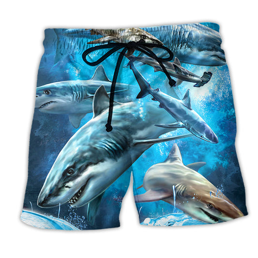 Blue Ocean Shark Beach Shorts For Resort Getaways And Versatile Outdoor Wear