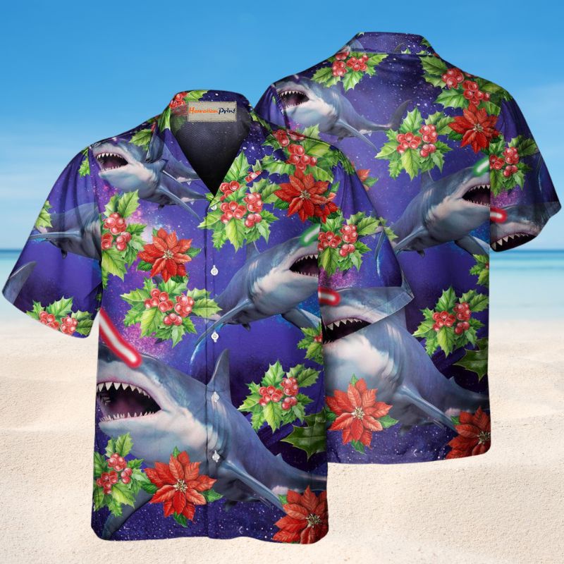 Funny Shark Christmas Hawaiian Shirt For Beach Days, Summer Outings, And Thoughtful Gift Giving