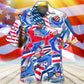 Funny Shark USA Flag Independence Day Hawaiian Shirt Pattern View For Relaxed Warm Weather Outfits