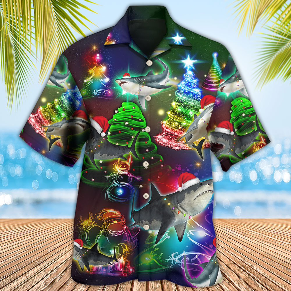 Shark Christmas Tree Hawaiian Shirt Design View For Resort Travel And Thoughtful Gifting