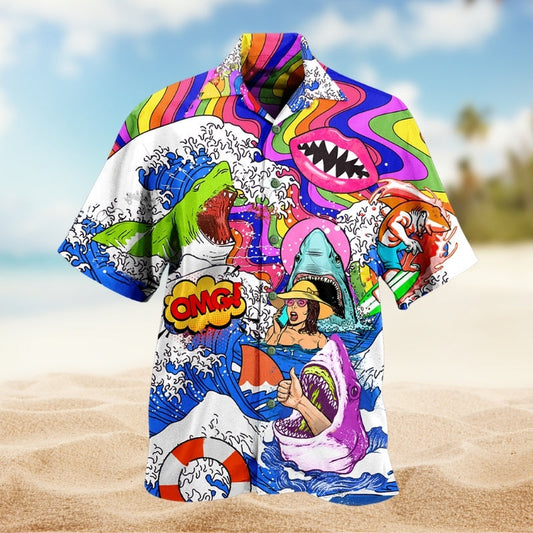 Lobstering Lake Hawaiian Shirt Button Front Artwork For Tropical Vacations