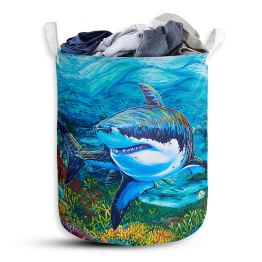 Shark In Sea Color Laundry Basket For Bathroom Bedroom Storage