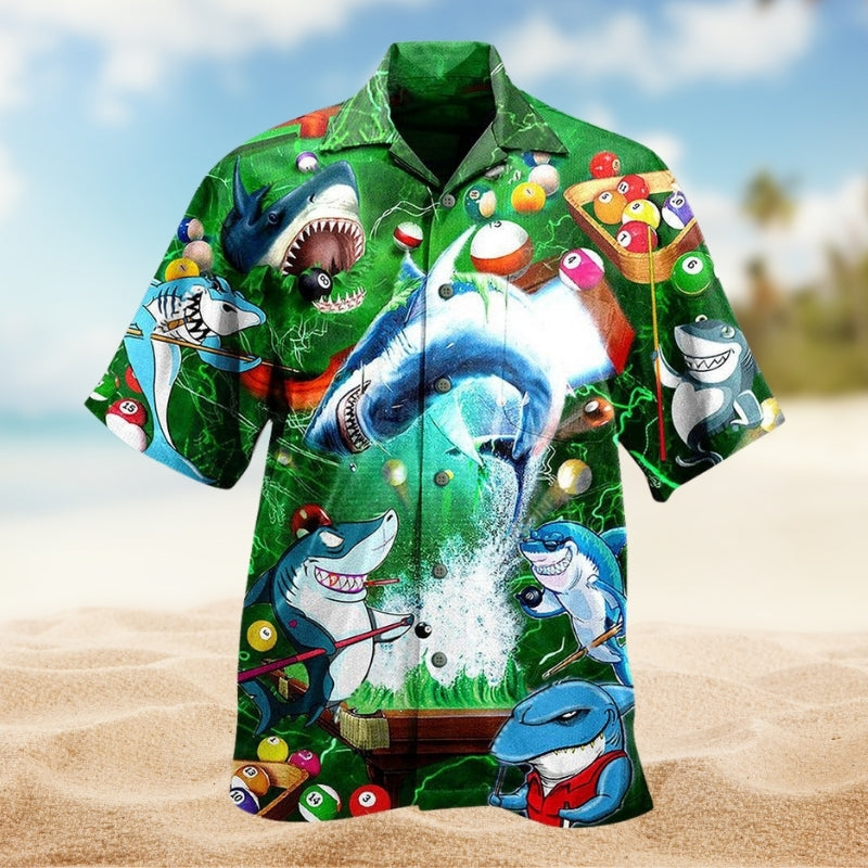 Shark Pool Hawaiian Shirt For Coastal Travel, Casual Events, And Comfortable Summer Wear