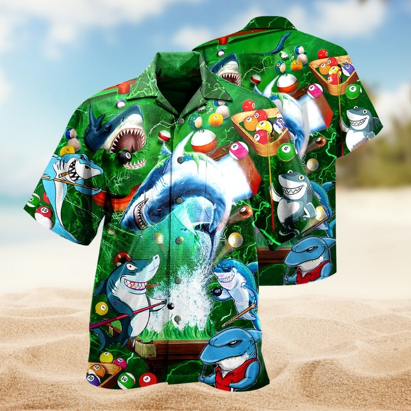 Shark Pool Hawaiian Shirt For Coastal Travel, Casual Events, And Comfortable Summer Wear
