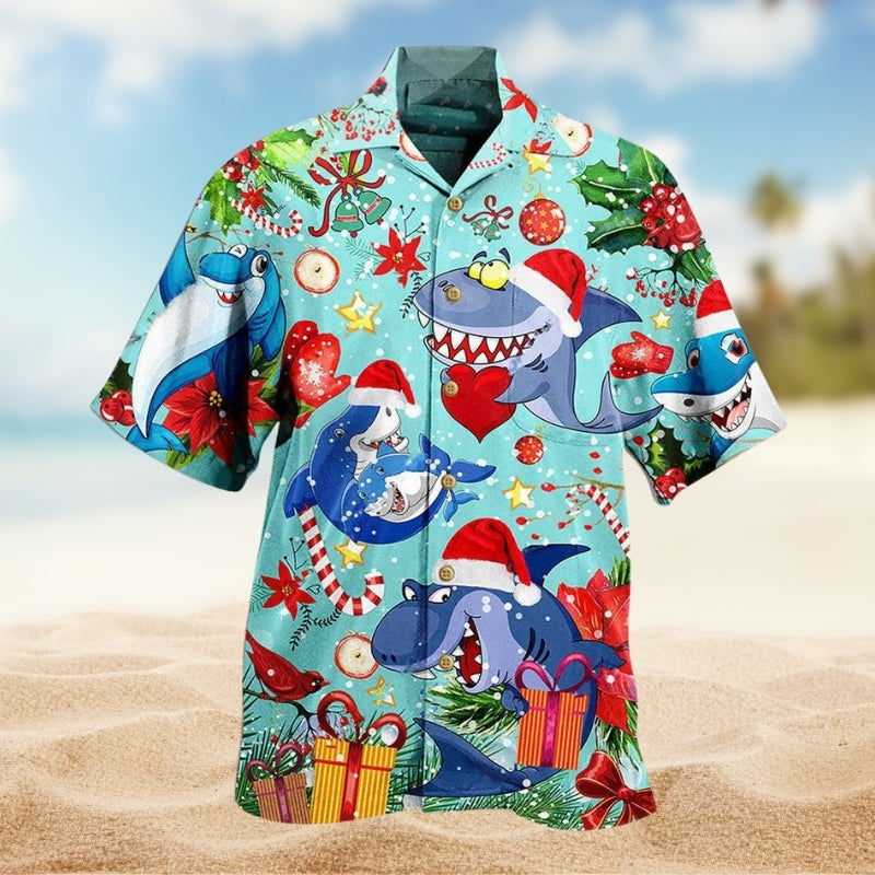 Island Christmas Santa Beach Hawaiian Shirt Front Pattern View For Warm Weather Events