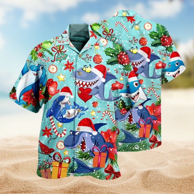 Christmas Creative Pattern Hawaiian Shirt For Festive Events, Island Vacations, And Comfortable Casual Outfits