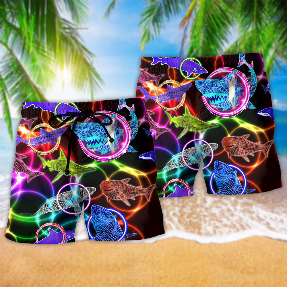 Neon Shark Love Circle Beach Shorts Design Detail For Weekend Getaways And Beach Days