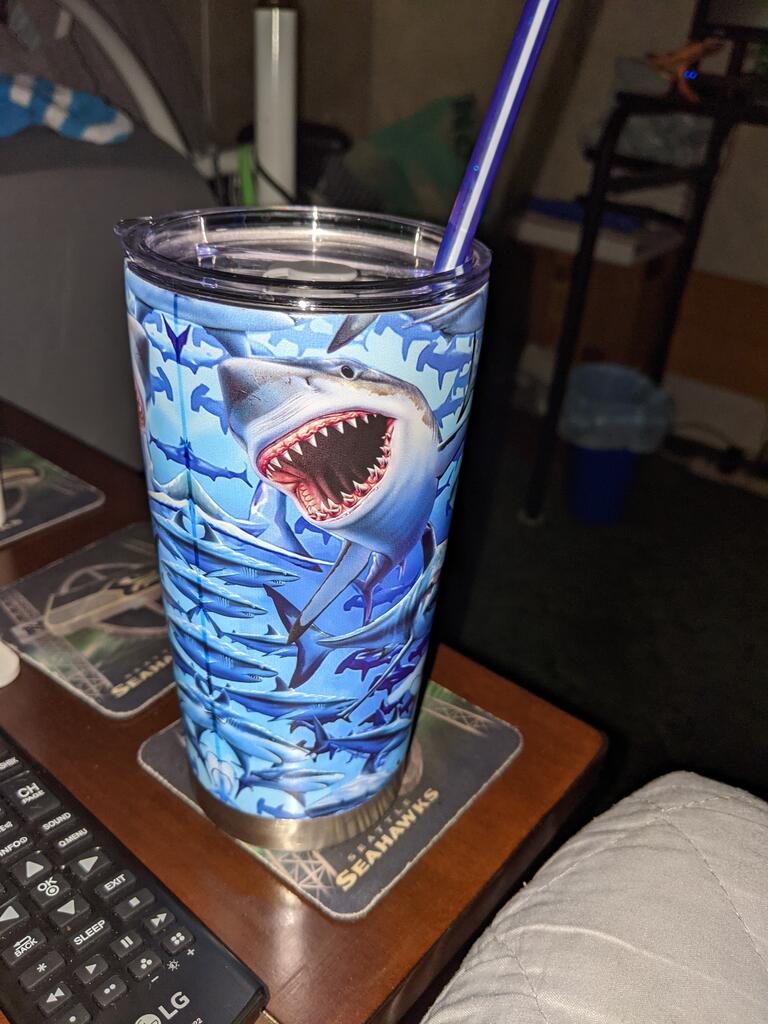 Shark Loves Ocean Personalized 20 Oz Tumbler For Coffee Travel And Daily Drinks