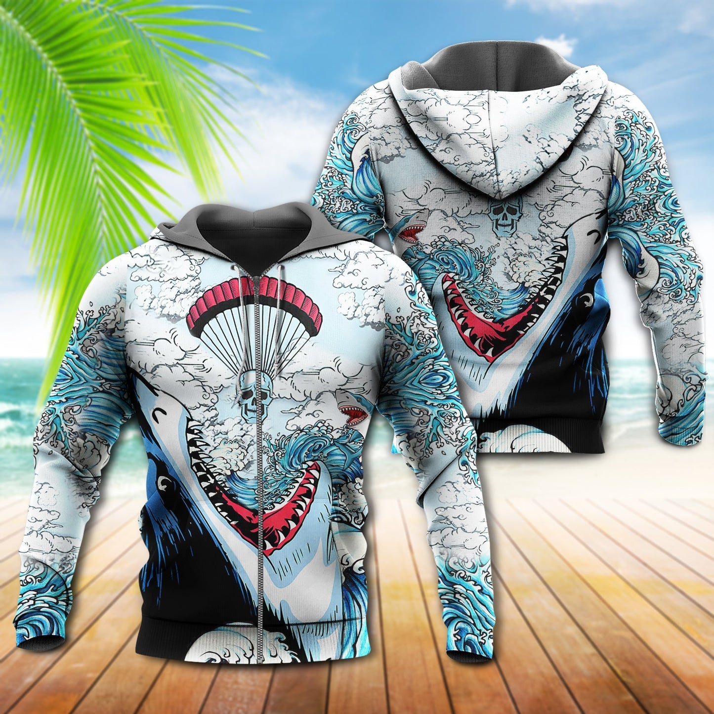 Shark Skull Ocean Hoodie For Sea Enthusiasts Vacation Style And Comfortable Layering
