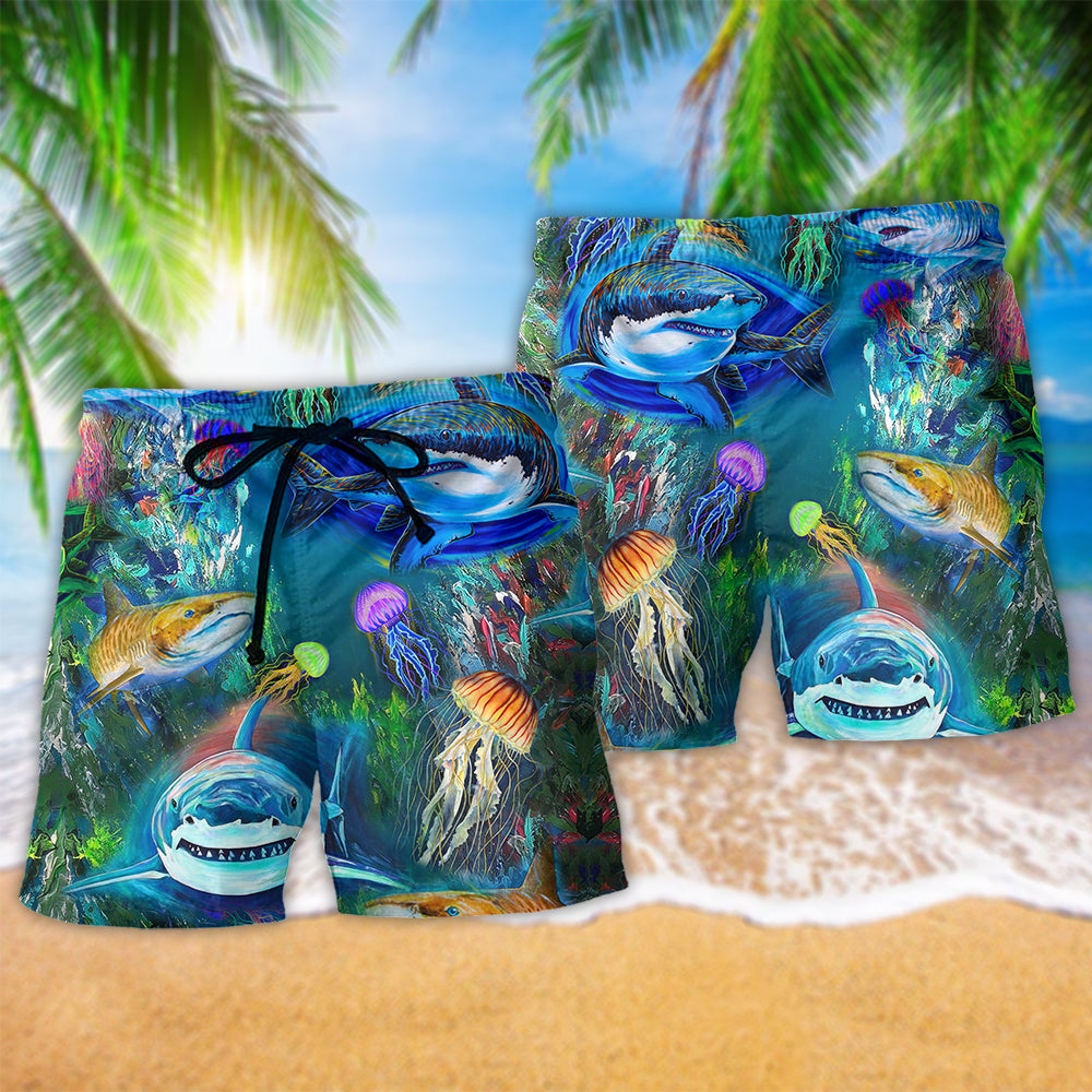 Shark Ocean Beach Shorts Pattern Detail For Warm Weather Comfort And Memorable Gift Ideas