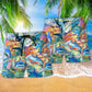Colorful Shark Painting Beach Shorts Pattern Detail For Poolside Fun And Relaxed Casual Style
