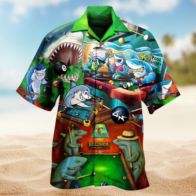 Shark Pool Hawaiian Shirt For Coastal Travel, Casual Events, And Comfortable Summer Wear