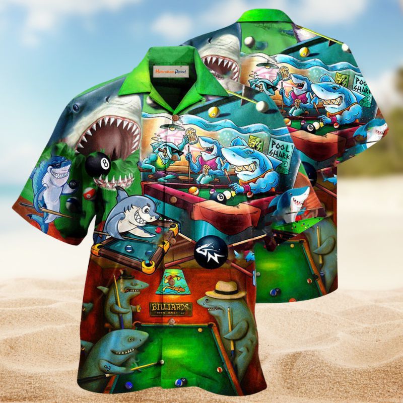 Shark Pool Hawaiian Shirt For Coastal Travel, Casual Events, And Comfortable Summer Wear