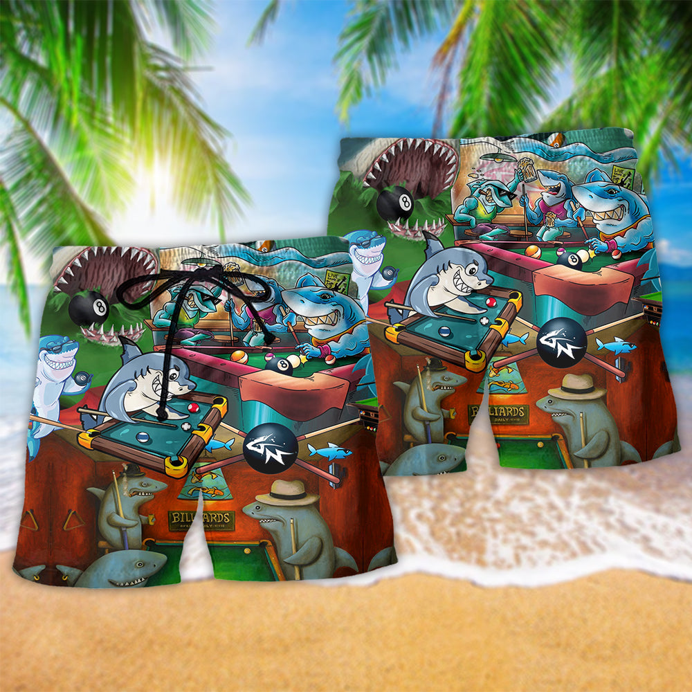 Shark Pool Billiards Beach Shorts Pattern Detail For Cruise Vacations And Thoughtful Gift Giving