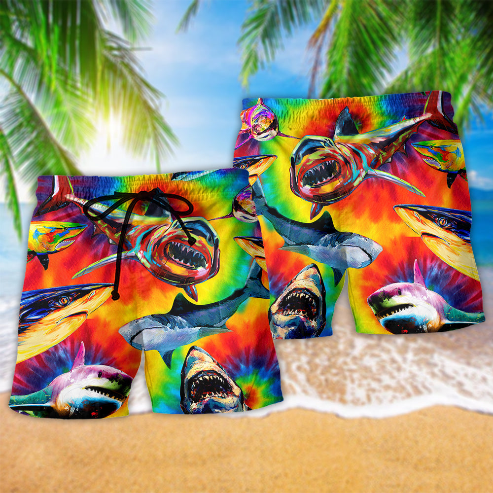 Shark Rainbow Life Style Hawaiian Print Beach Shorts For Pride Celebration Wear