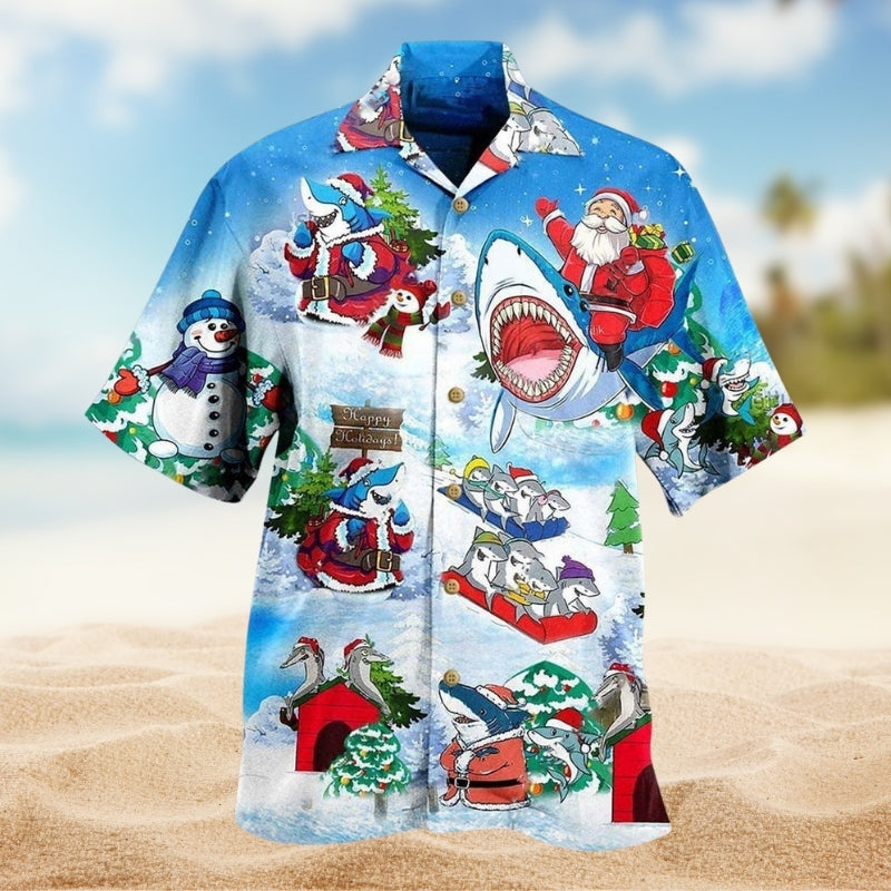 Christmas Santa Snowman Village Hawaiian Shirt Print Closeup For Thoughtful Gifting
