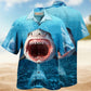 Shark Show Teeth Hawaiian Shirt For Summer Vacation, Beach Travel, And Casual Wear