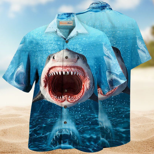 Shark Show Teeth Hawaiian Shirt For Summer Vacation, Beach Travel, And Casual Wear