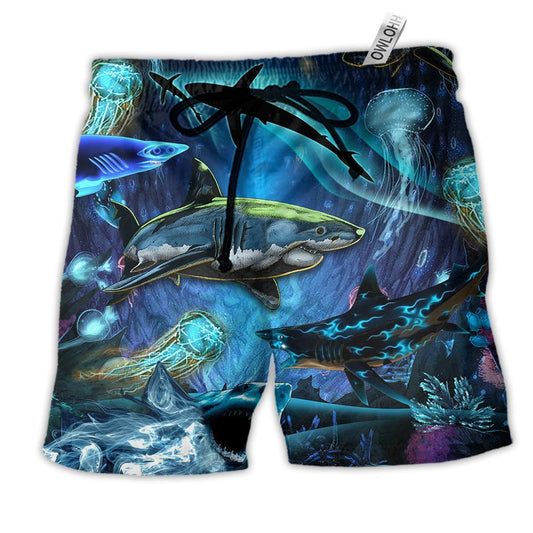 Shark Special In The Deep Ocean Hawaiian Print Beach Shorts For Marine Inspired Outdoor Wear