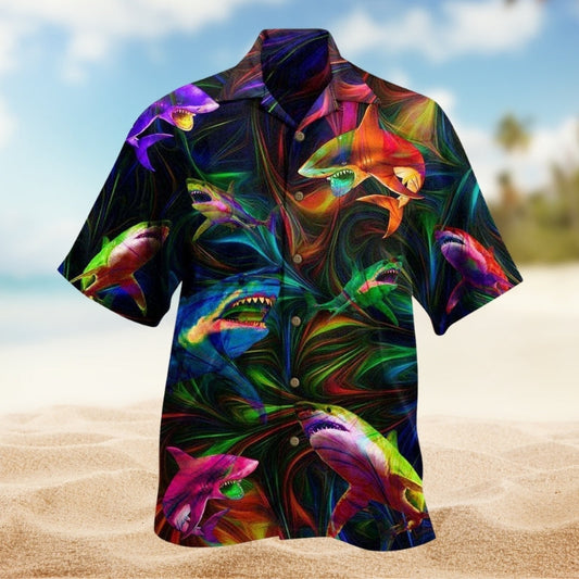 Ocean Shark Hawaiian Shirt For Summer Vacation And Weekend Wear