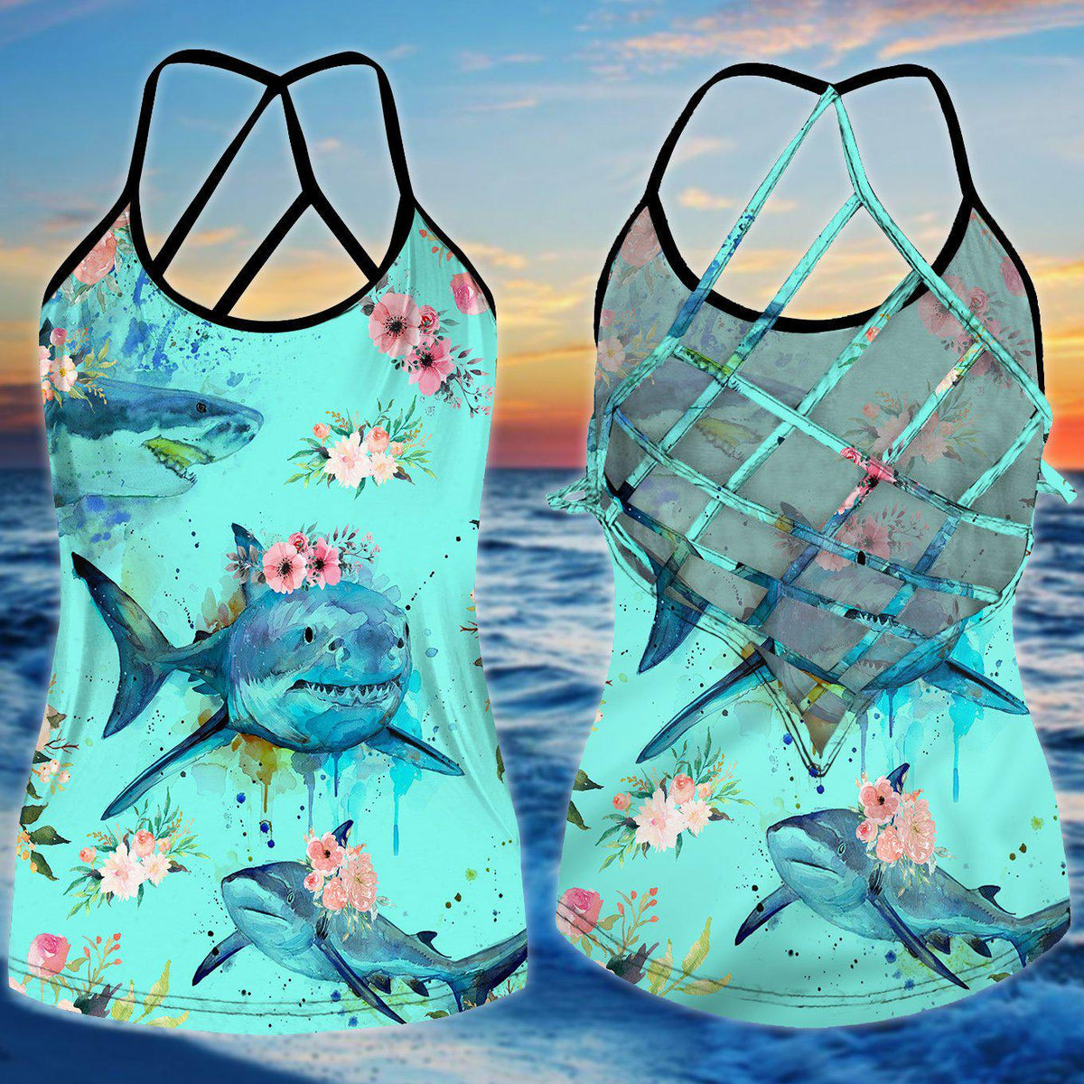 Shark Artistic Hollow Tank Top For Coastal Travel And Summer Outings