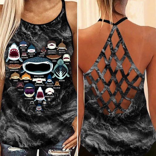 Shark Artistic Hollow Tank Top For Ocean Lovers And Weekend Wear