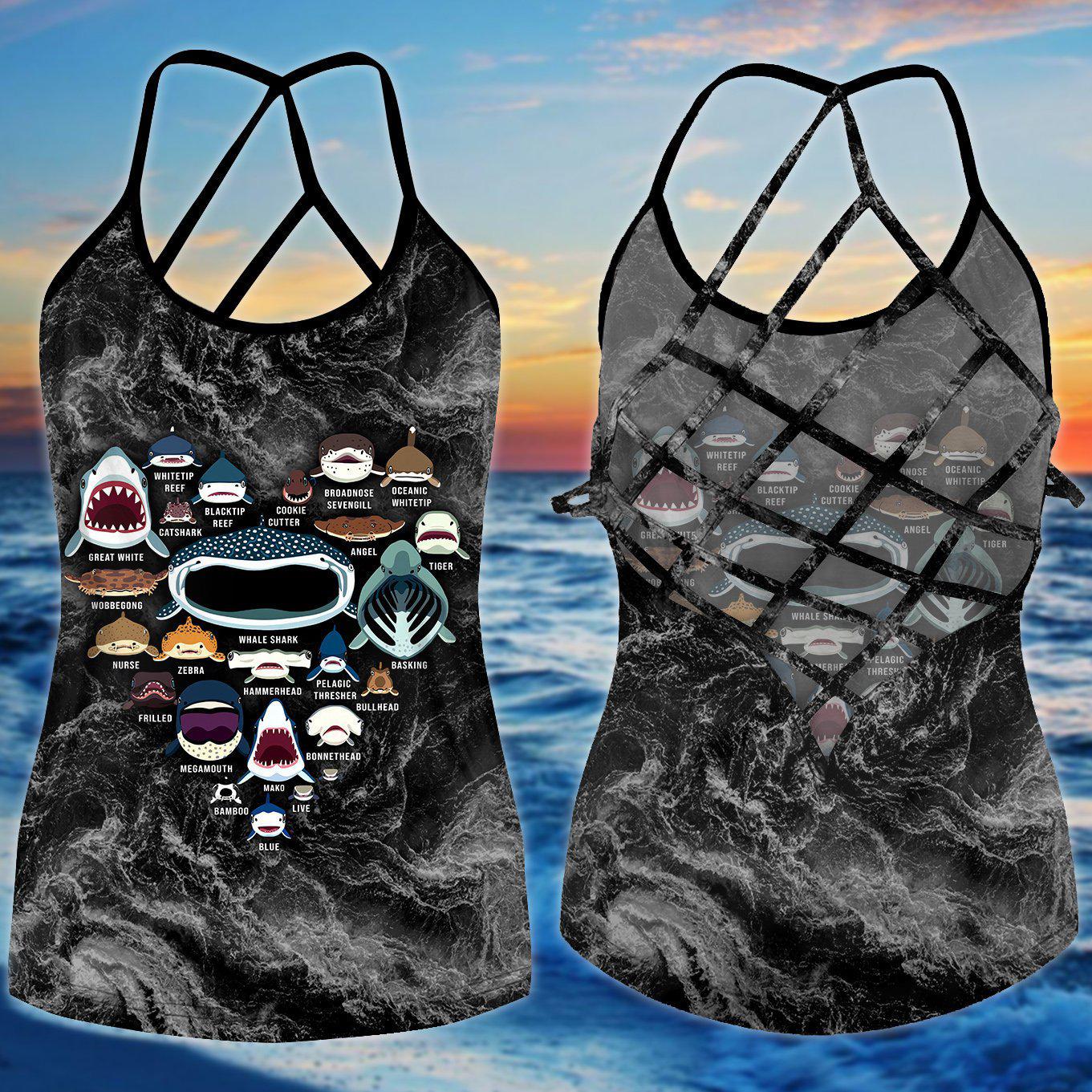 Shark Artistic Hollow Tank Top For Ocean Lovers And Weekend Wear