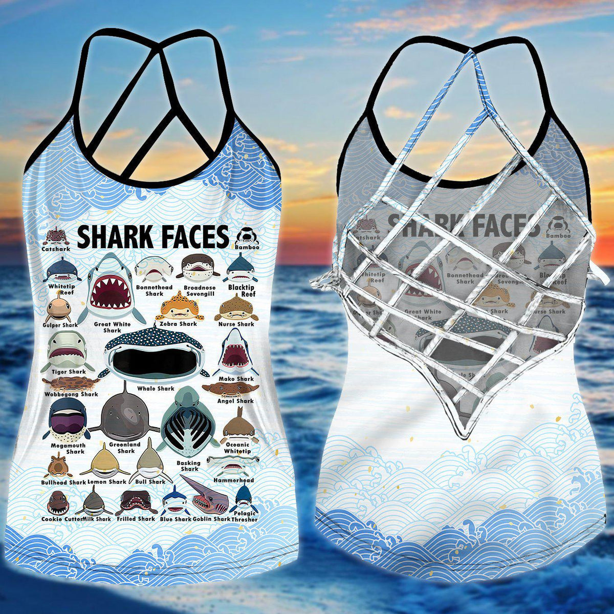 Shark Artistic Hollow Tank Top For Coastal Adventures And Festivals