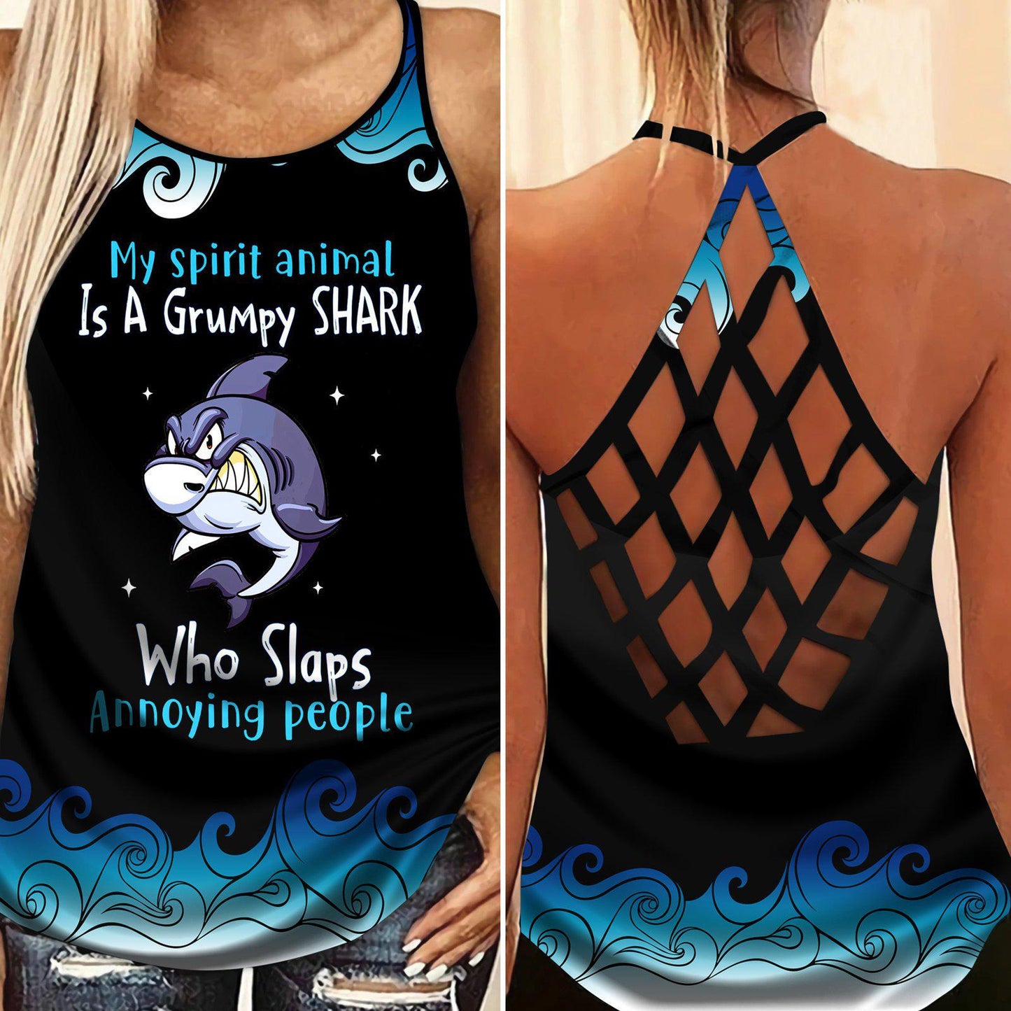 Shark Artistic Hollow Tank Top For Beach Days And Yoga Practice