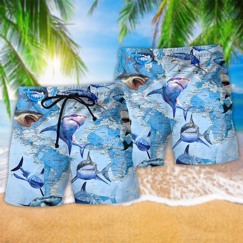 Shark The Great White Sharks World Hawaiian Beach Shorts For Beach Days And Coastal Travel