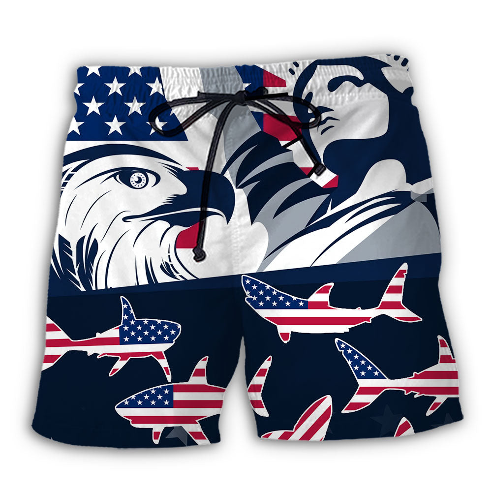 Shark USA Independence Day Beach Shorts For Resort Travel And Thoughtful Summer Gifting