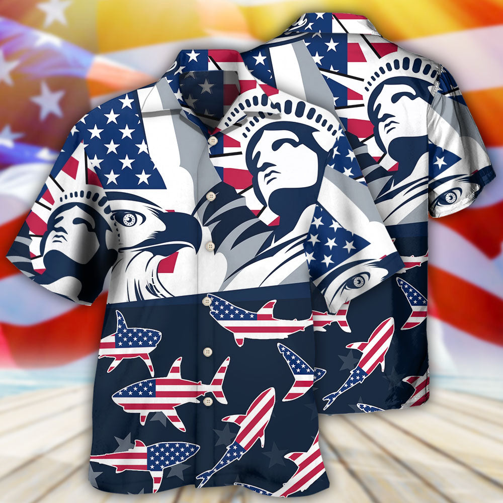 Shark American Independence Day Hawaiian Shirt For Summer Events And Casual Outdoor Wear