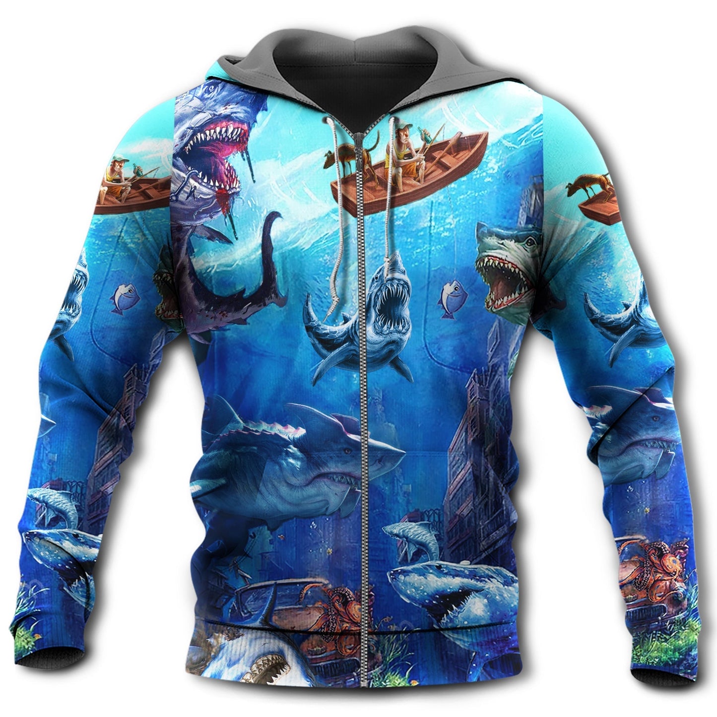 Shark Fishing Small Boat Hoodie For Lake Days Outdoor Travel And Thoughtful Angler Gifting