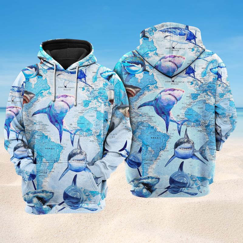 Shark Love Earth Ocean Hoodie For Coastal Travel Casual Outfits And Relaxed Daily Wear