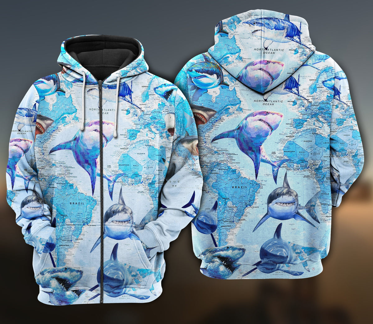 Shark Love Earth Ocean Hoodie For Coastal Travel Casual Outfits And Relaxed Daily Wear