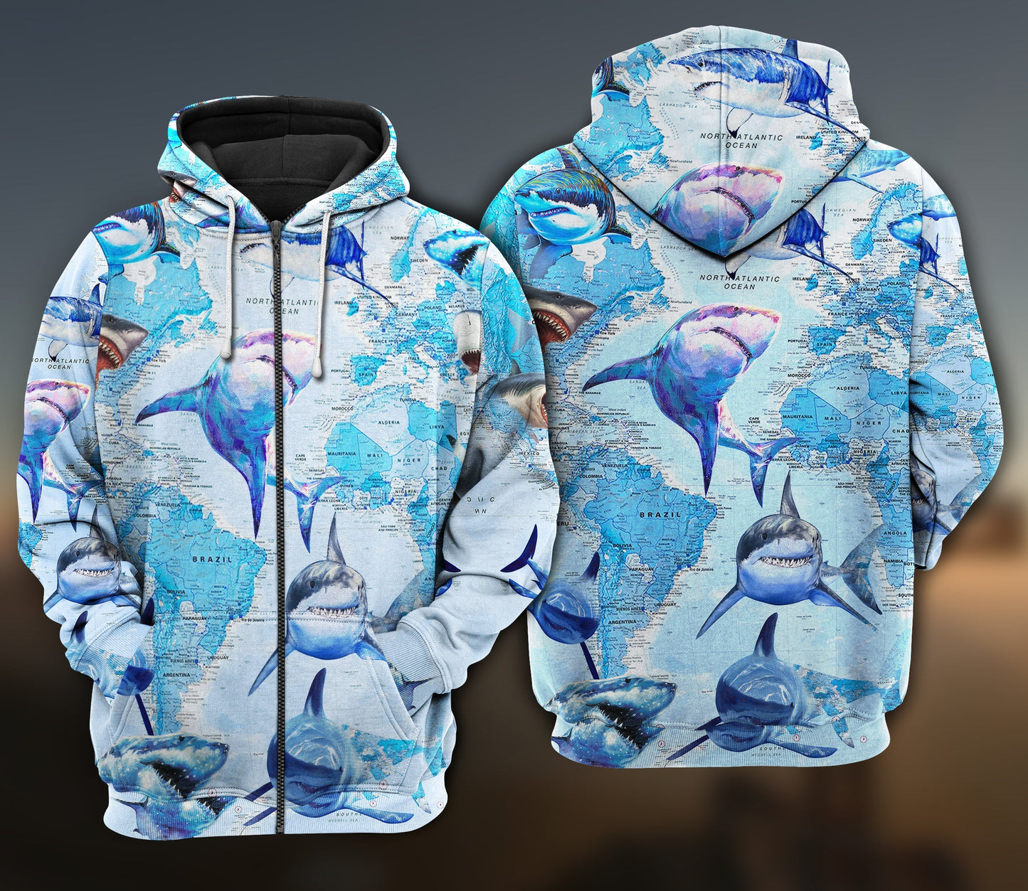 Shark Love Earth Ocean Hoodie For Coastal Travel Casual Outfits And Relaxed Daily Wear