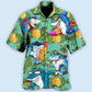 Tropical Shark Pineapple Leaf Pattern Hawaiian Shirt For Summer Vacation, Beach Travel, And Casual Wear