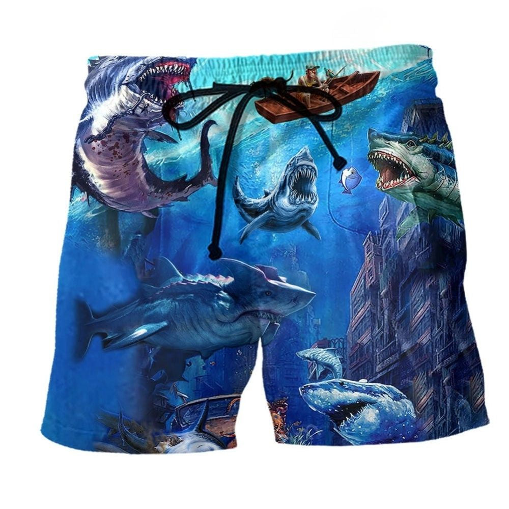 Shark Small Ship Fishing Ocean Beach Shorts Design Detail For Coastal Escapes And Daily Wear