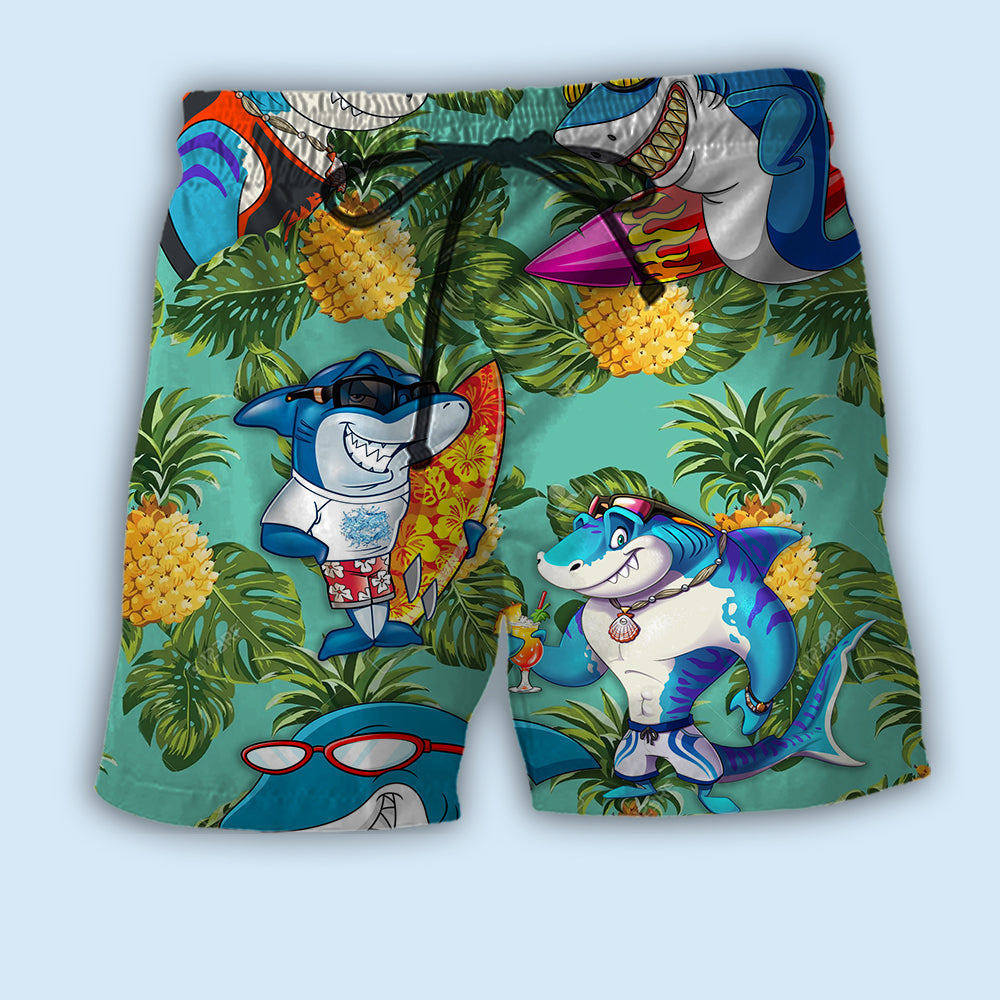 Shark Pineapple Tropical Leaf Beach Shorts Design Detail For Coastal Escapes And Daily Wear