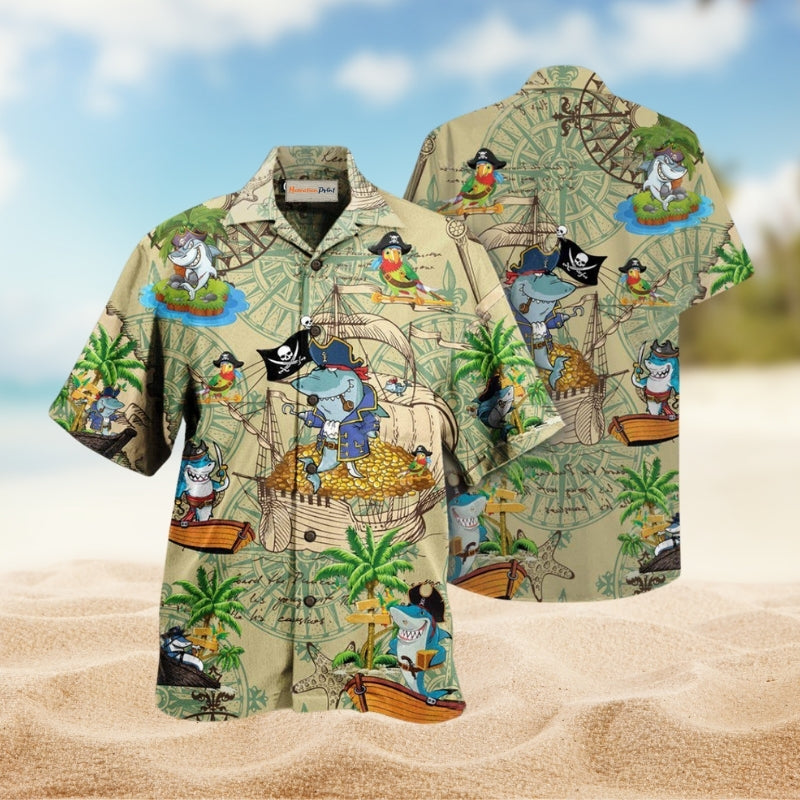Sharks Amazing Pirate Shark Hawaiian Shirt For Island Parties Bold Artwork And Everyday Summer Style