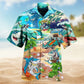 Sharks Skeletons Beach Party Hawaiian Shirt For Summer Vacation, Beach Travel, And Casual Wear