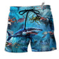 Shark Assassin Style Blue Hawaiian Print Beach Shorts For Seaside Summer Adventures